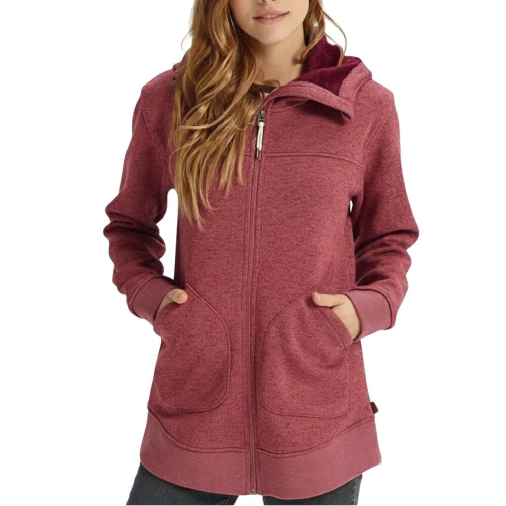 Burton Minxy Fleece EUC Full Zip Plush Hoodie Jacket S Rose Brown Heather Pink